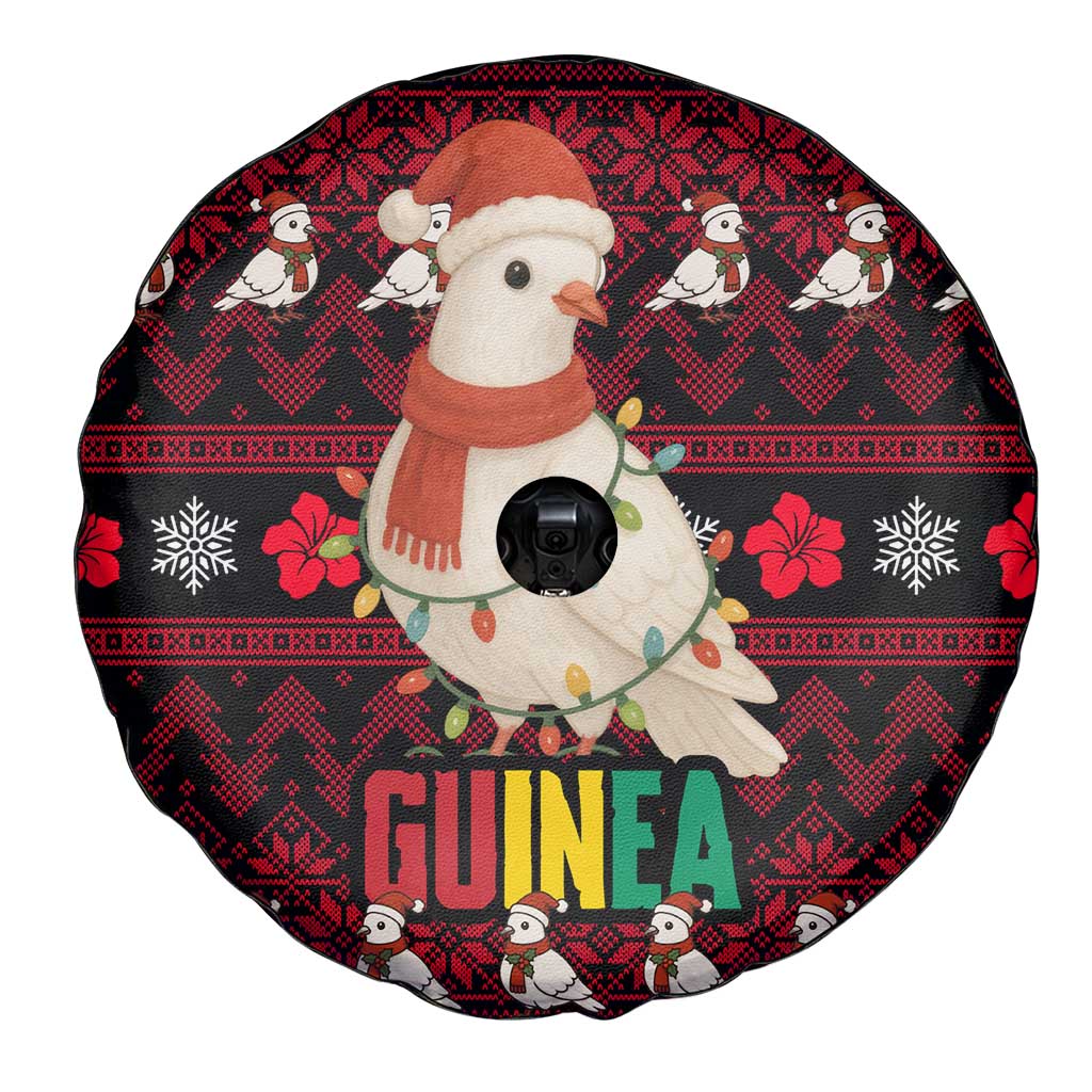 Guinea Christmas Spare Tire Cover with Festive Dove String Lights and Red Black Holiday Pattern - Wonder Print Shop