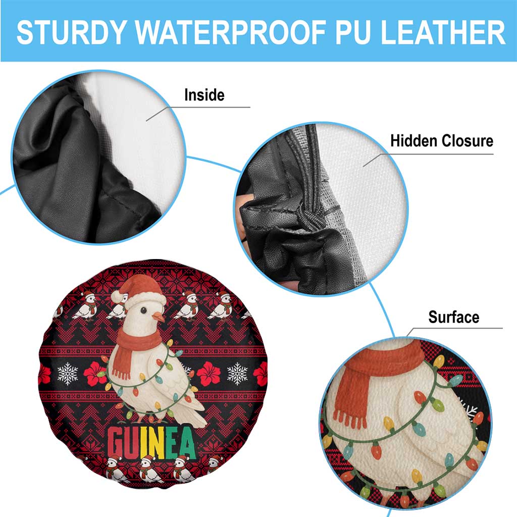 Guinea Christmas Spare Tire Cover with Festive Dove String Lights and Red Black Holiday Pattern - Wonder Print Shop