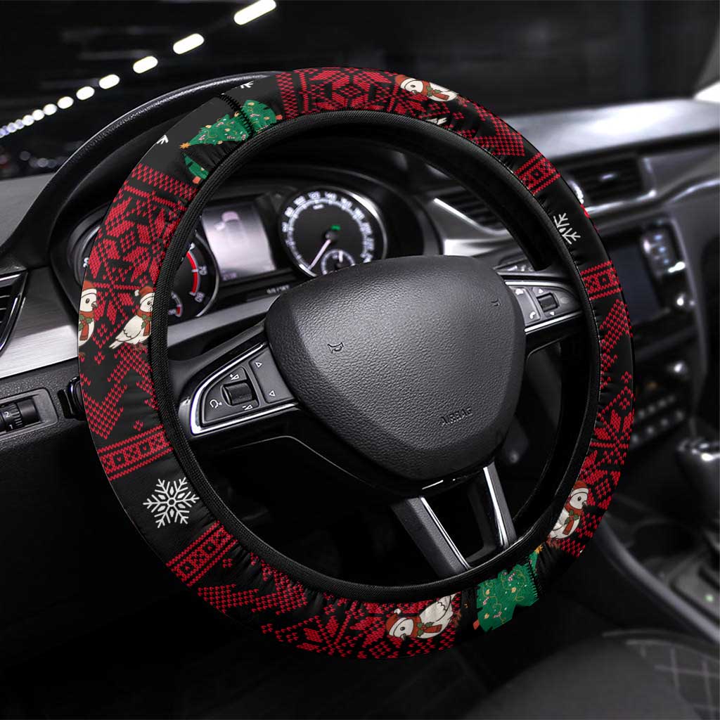 Guinea Christmas Steering Wheel Cover with Festive Dove String Lights and Red Black Holiday Pattern - Wonder Print Shop