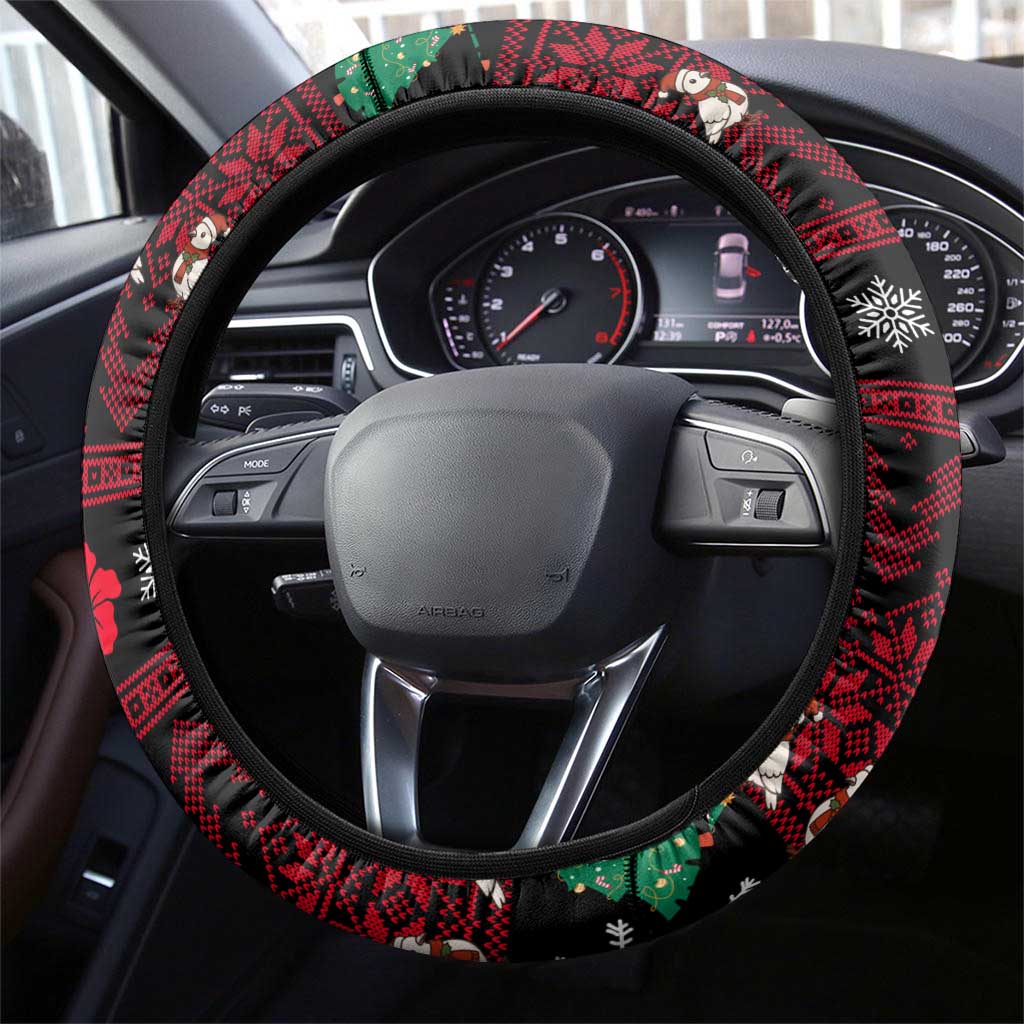 Guinea Christmas Steering Wheel Cover with Festive Dove String Lights and Red Black Holiday Pattern - Wonder Print Shop