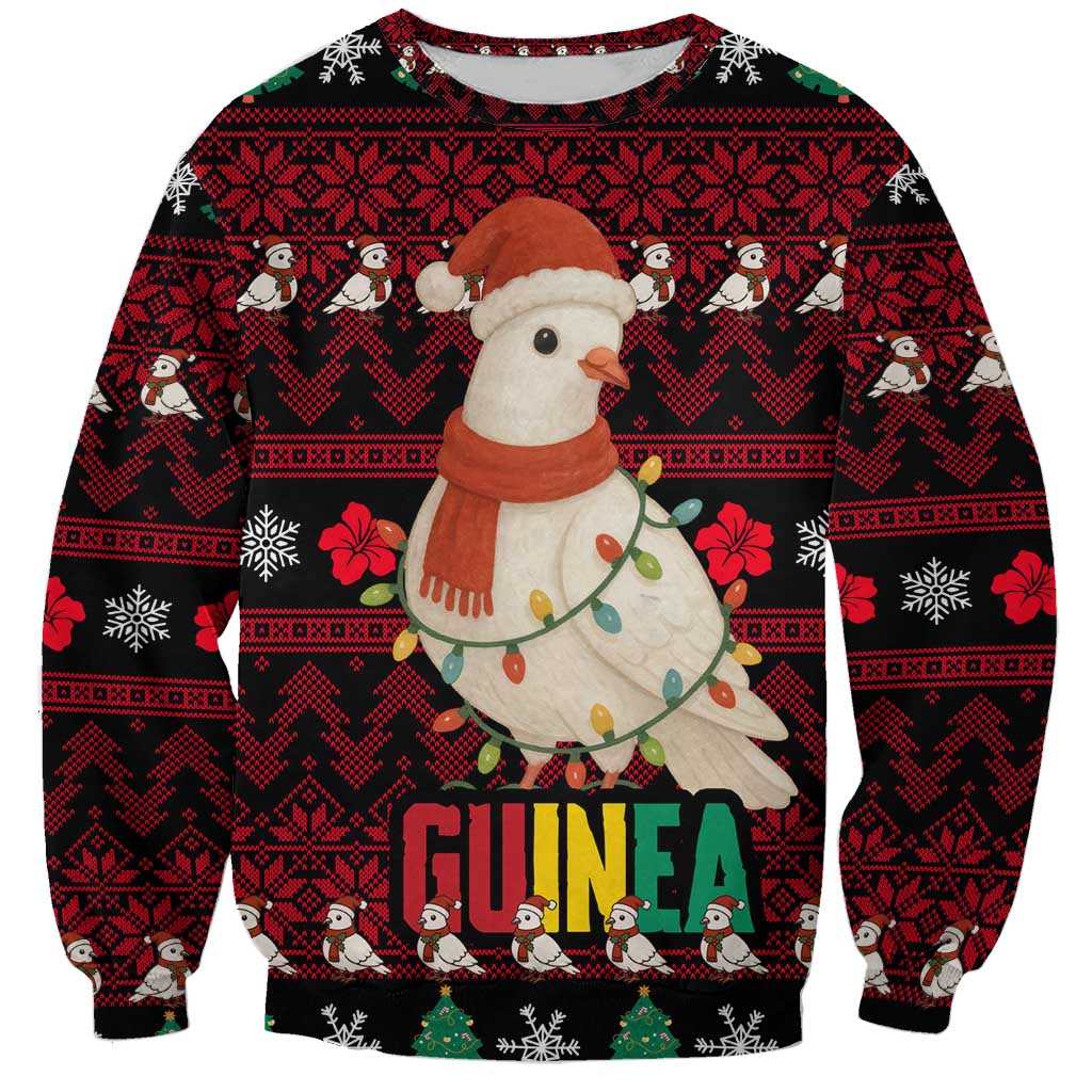 Guinea Christmas Sweatshirt with Festive Dove String Lights and Red Black Holiday Pattern - Wonder Print Shop