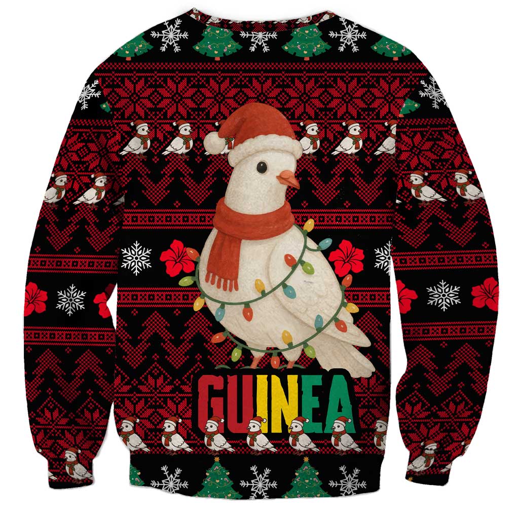 Guinea Christmas Sweatshirt with Festive Dove String Lights and Red Black Holiday Pattern - Wonder Print Shop