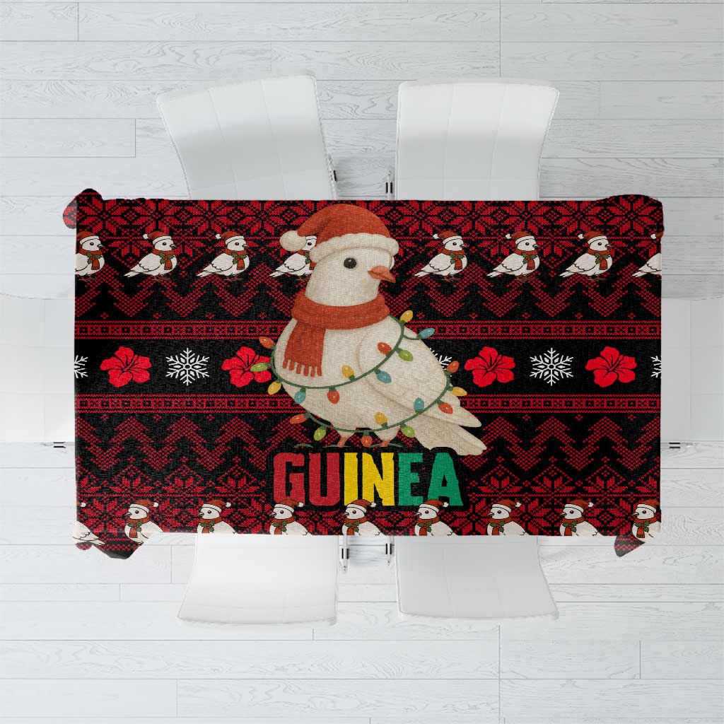 Guinea Christmas Tablecloth with Festive Dove String Lights and Red Black Holiday Pattern - Wonder Print Shop