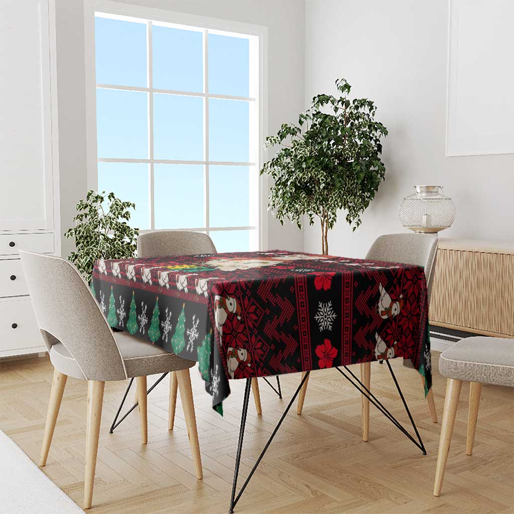Guinea Christmas Tablecloth with Festive Dove String Lights and Red Black Holiday Pattern - Wonder Print Shop