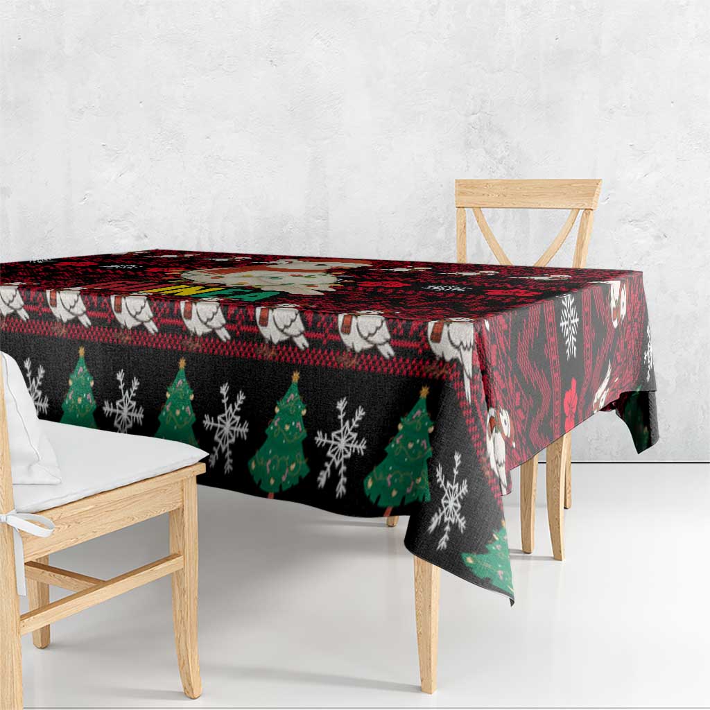 Guinea Christmas Tablecloth with Festive Dove String Lights and Red Black Holiday Pattern - Wonder Print Shop