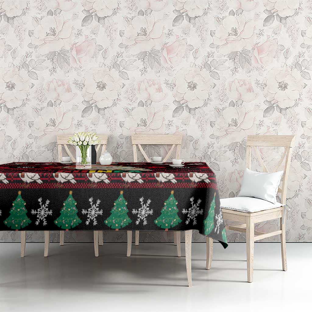 Guinea Christmas Tablecloth with Festive Dove String Lights and Red Black Holiday Pattern - Wonder Print Shop