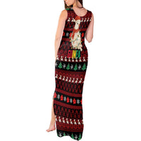 Guinea Christmas Tank Maxi Dress with Festive Dove String Lights and Red Black Holiday Pattern - Wonder Print Shop