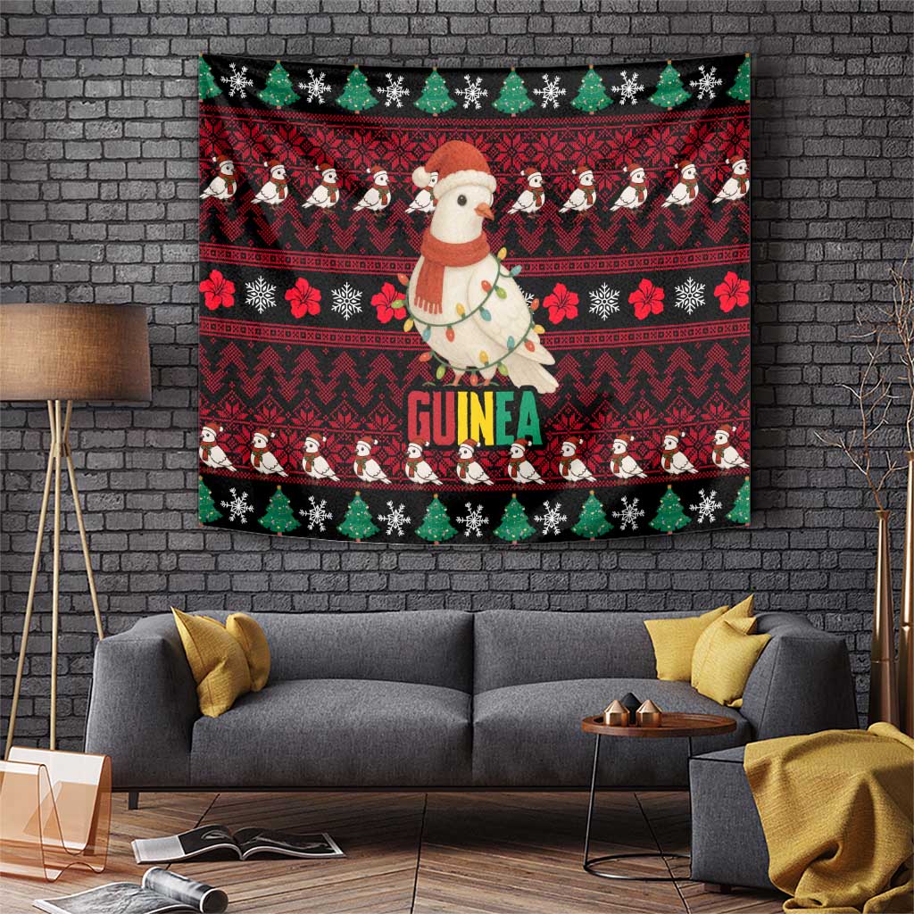 Guinea Christmas Tapestry with Festive Dove String Lights and Red Black Holiday Pattern - Wonder Print Shop