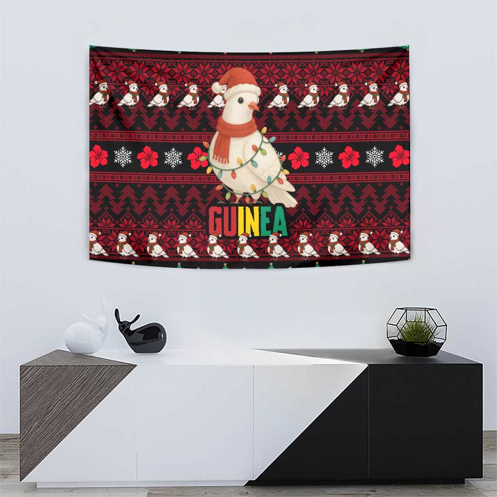 Guinea Christmas Tapestry with Festive Dove String Lights and Red Black Holiday Pattern - Wonder Print Shop