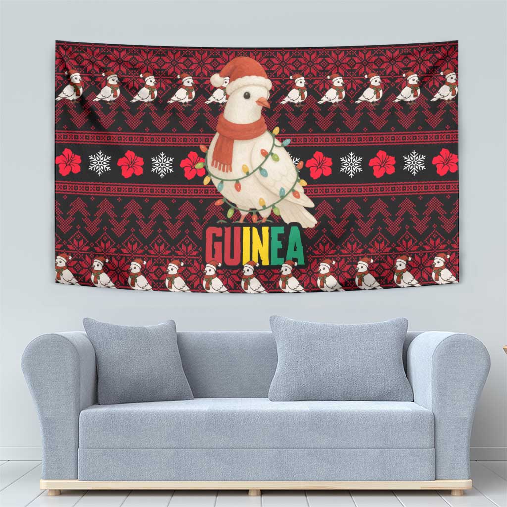 Guinea Christmas Tapestry with Festive Dove String Lights and Red Black Holiday Pattern - Wonder Print Shop