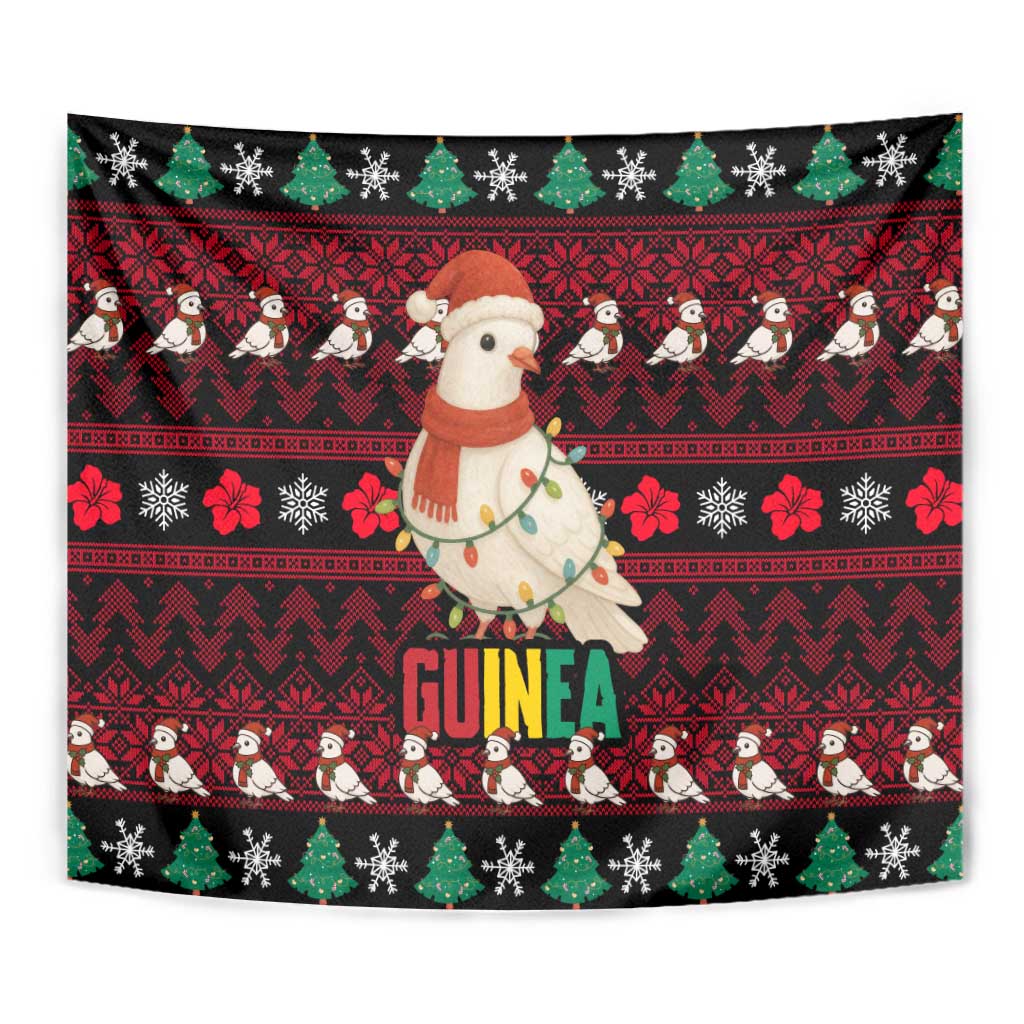 Guinea Christmas Tapestry with Festive Dove String Lights and Red Black Holiday Pattern - Wonder Print Shop