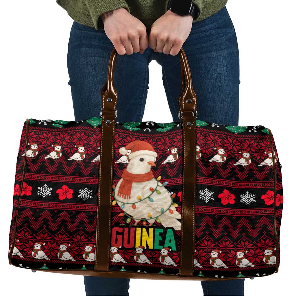 Guinea Christmas Travel Bag with Festive Dove String Lights and Red Black Holiday Pattern - Wonder Print Shop