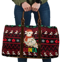 Guinea Christmas Travel Bag with Festive Dove String Lights and Red Black Holiday Pattern - Wonder Print Shop