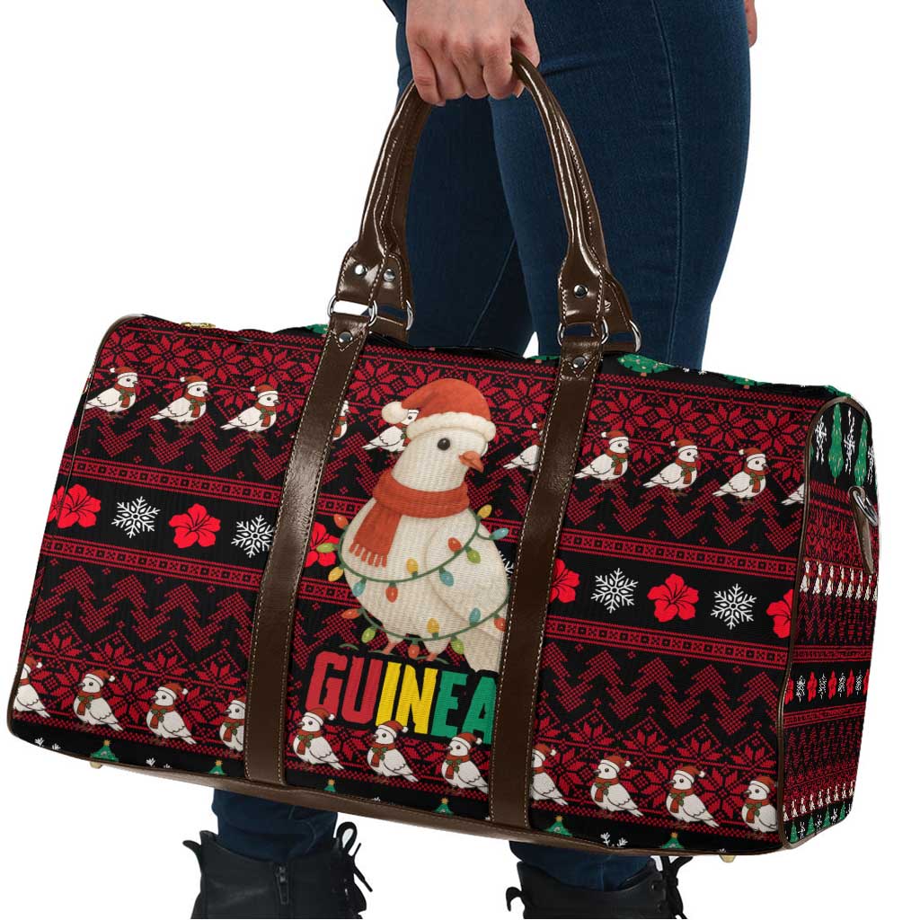 Guinea Christmas Travel Bag with Festive Dove String Lights and Red Black Holiday Pattern - Wonder Print Shop
