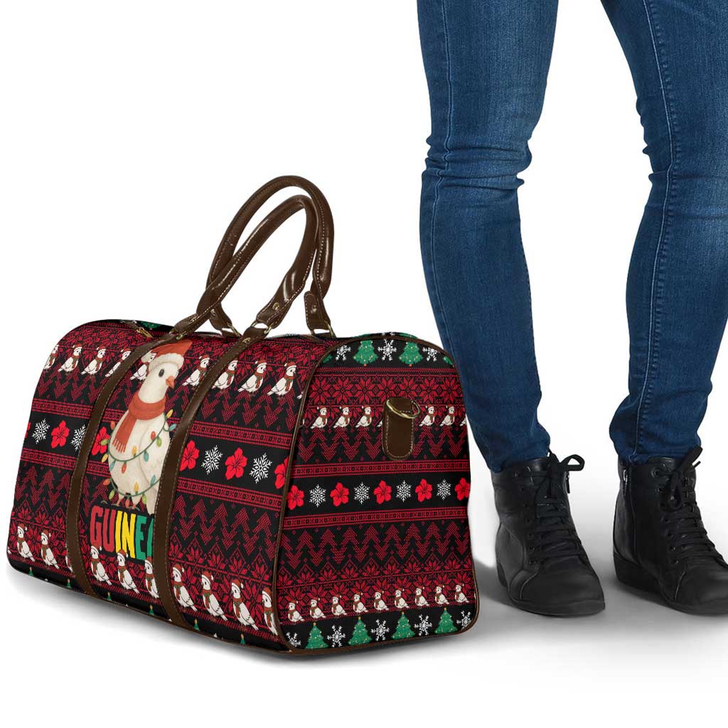 Guinea Christmas Travel Bag with Festive Dove String Lights and Red Black Holiday Pattern - Wonder Print Shop