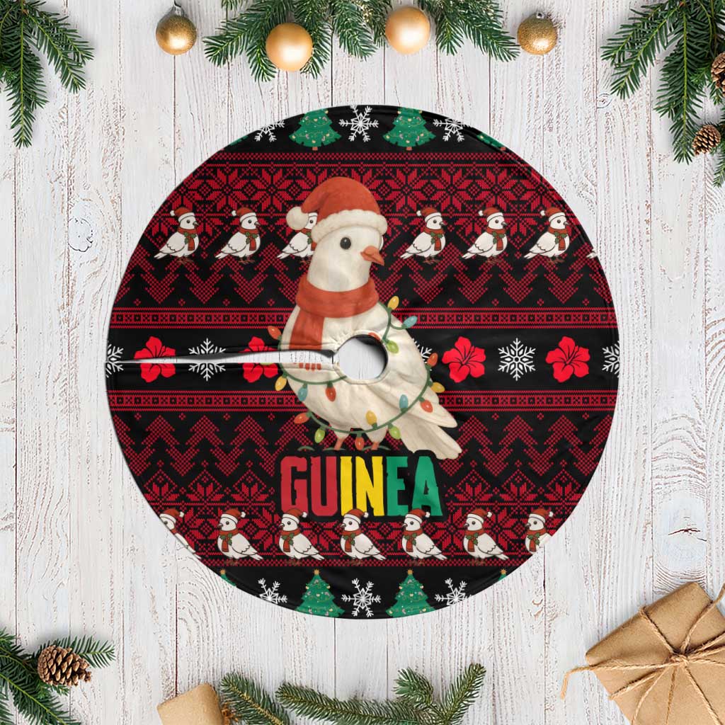 Guinea Christmas Tree Skirt with Festive Dove String Lights and Red Black Holiday Pattern - Wonder Print Shop