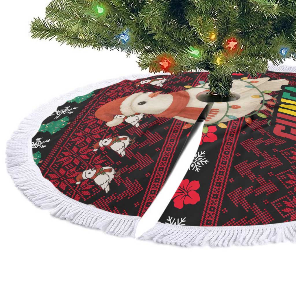Guinea Christmas Tree Skirt with Festive Dove String Lights and Red Black Holiday Pattern - Wonder Print Shop