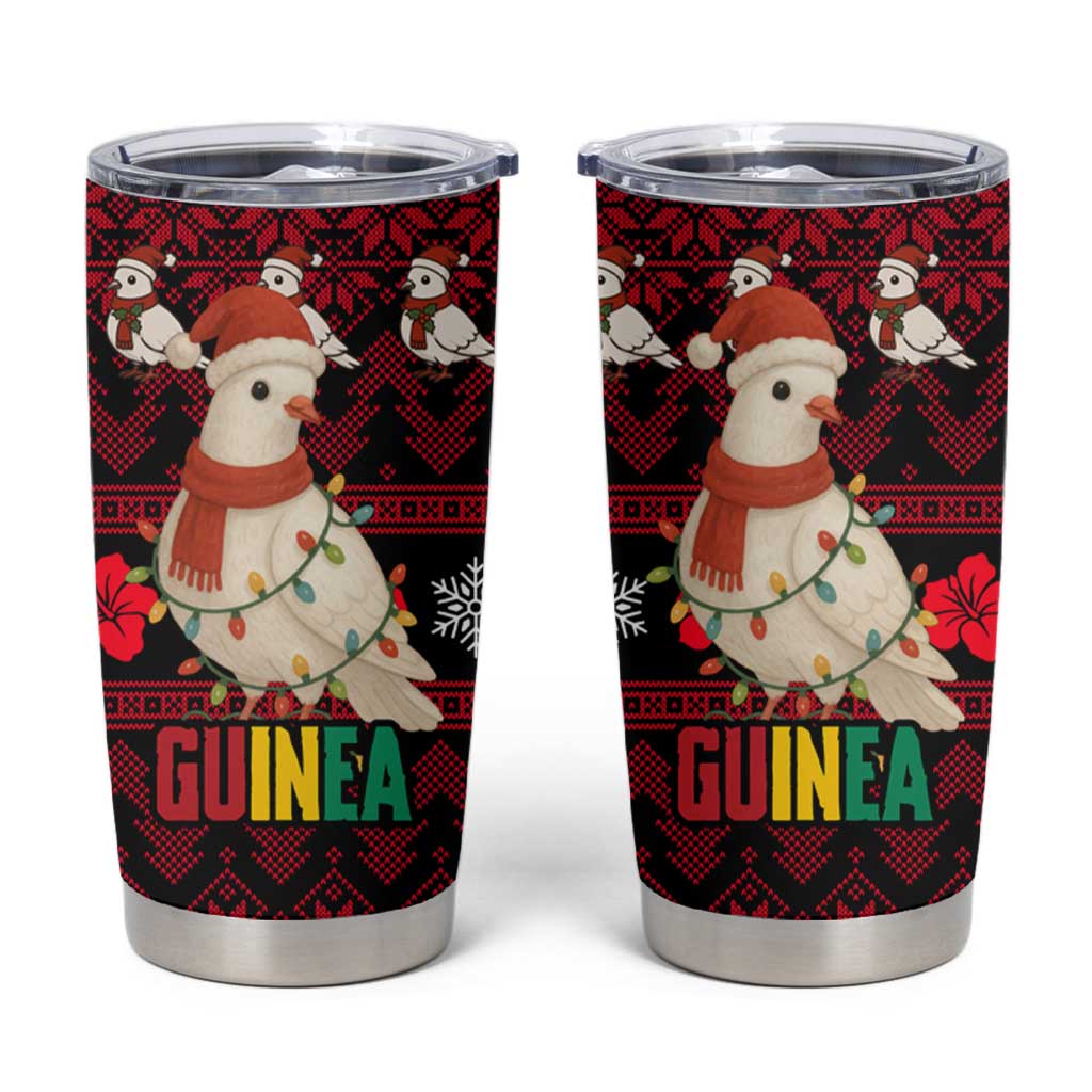 Guinea Christmas Tumbler Cup with Festive Dove String Lights and Red Black Holiday Pattern - Wonder Print Shop