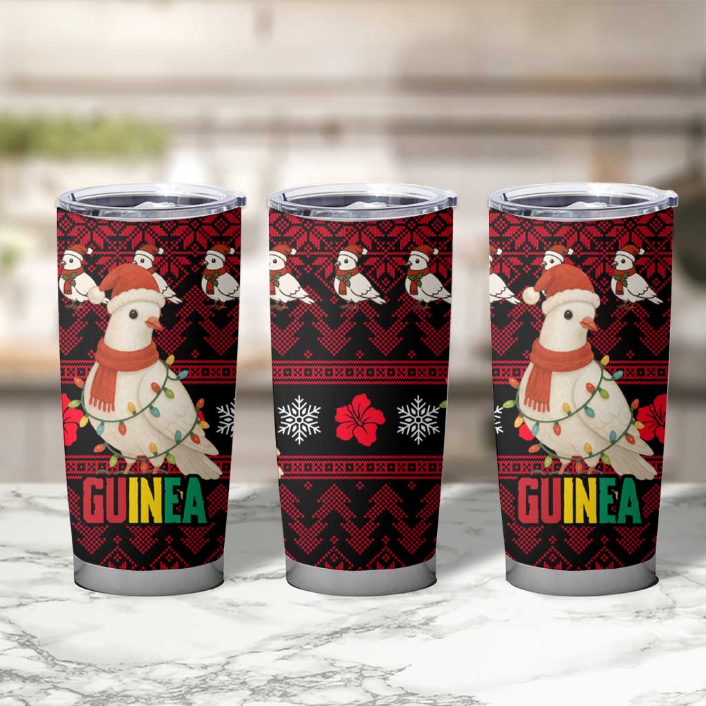 Guinea Christmas Tumbler Cup with Festive Dove String Lights and Red Black Holiday Pattern - Wonder Print Shop