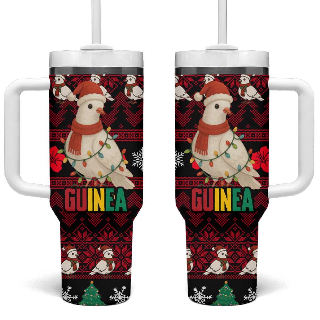 Guinea Christmas Tumbler With Handle with Festive Dove String Lights and Red Black Holiday Pattern - Wonder Print Shop