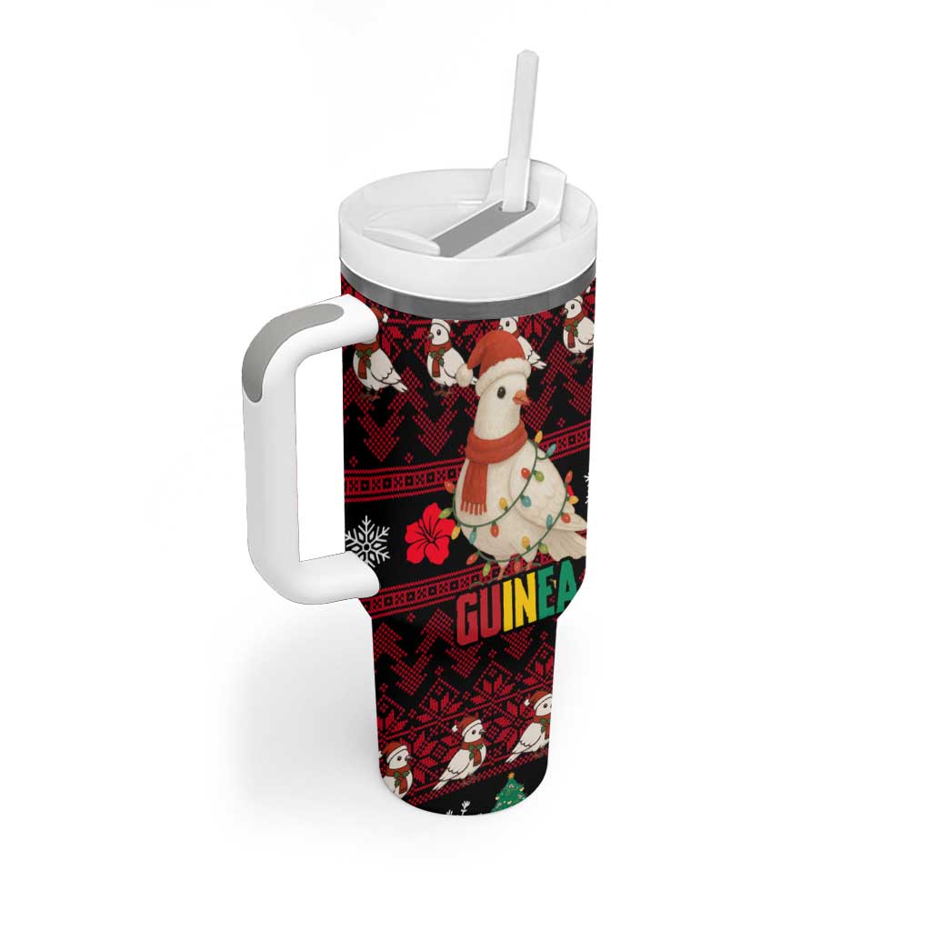 Guinea Christmas Tumbler With Handle with Festive Dove String Lights and Red Black Holiday Pattern - Wonder Print Shop
