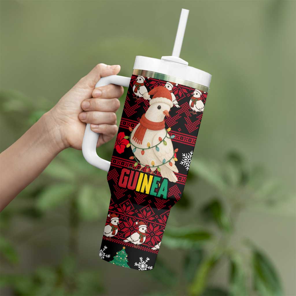 Guinea Christmas Tumbler With Handle with Festive Dove String Lights and Red Black Holiday Pattern - Wonder Print Shop