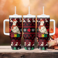 Guinea Christmas Tumbler With Handle with Festive Dove String Lights and Red Black Holiday Pattern - Wonder Print Shop