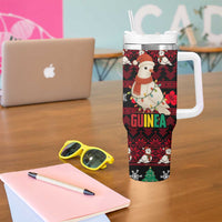 Guinea Christmas Tumbler With Handle with Festive Dove String Lights and Red Black Holiday Pattern - Wonder Print Shop
