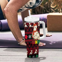 Guinea Christmas Tumbler With Handle with Festive Dove String Lights and Red Black Holiday Pattern - Wonder Print Shop