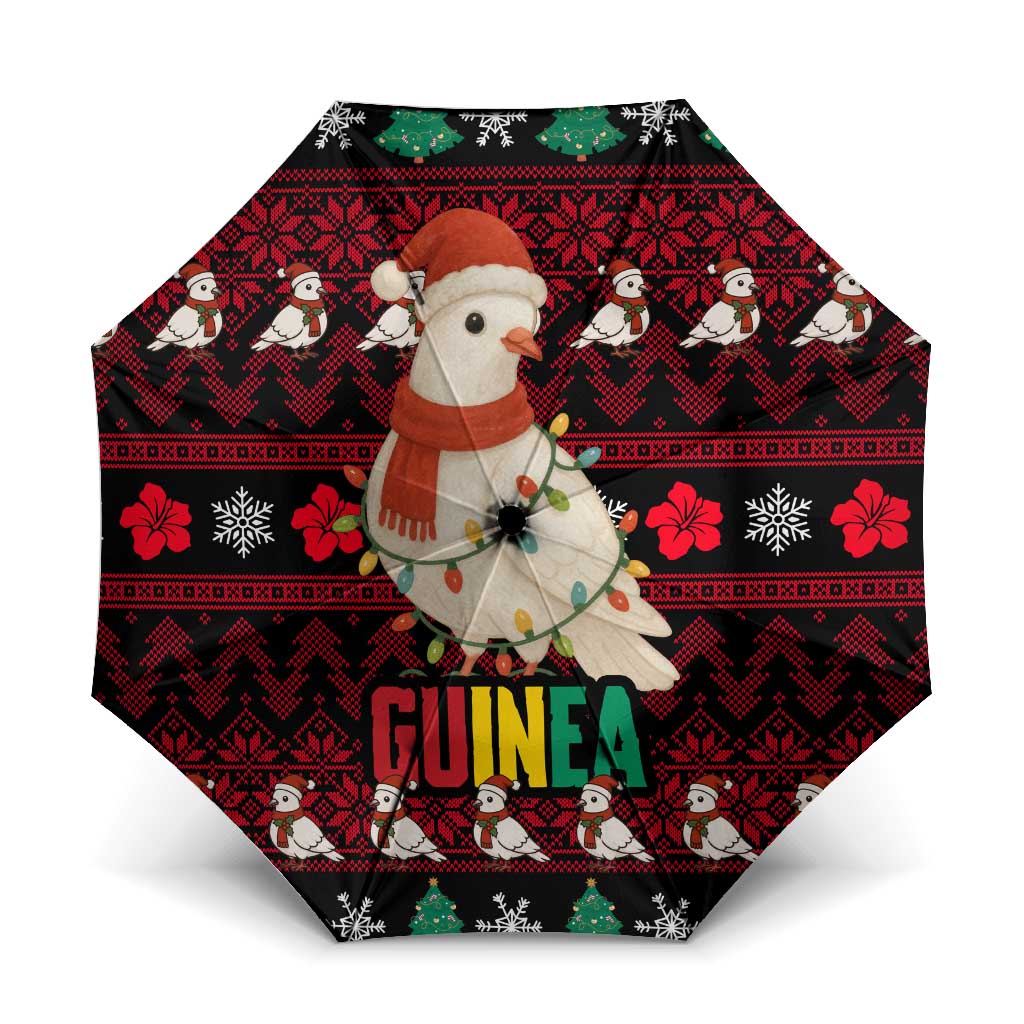 Guinea Christmas Umbrella with Festive Dove String Lights and Red Black Holiday Pattern - Wonder Print Shop