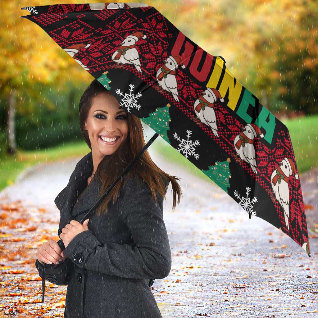 Guinea Christmas Umbrella with Festive Dove String Lights and Red Black Holiday Pattern - Wonder Print Shop
