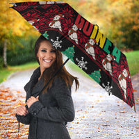 Guinea Christmas Umbrella with Festive Dove String Lights and Red Black Holiday Pattern - Wonder Print Shop