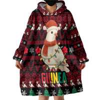 Guinea Christmas Wearable Blanket Hoodie with Festive Dove String Lights and Red Black Holiday Pattern - Wonder Print Shop