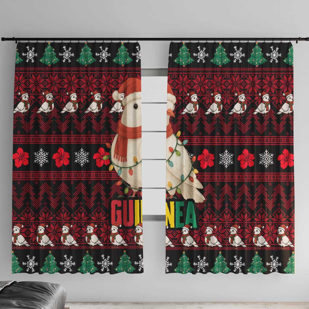 Guinea Christmas Window Curtain with Festive Dove String Lights and Red Black Holiday Pattern - Wonder Print Shop