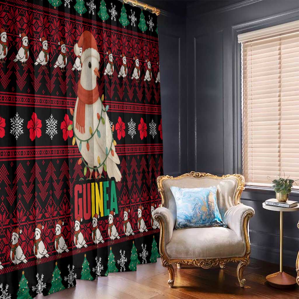 Guinea Christmas Window Curtain with Festive Dove String Lights and Red Black Holiday Pattern - Wonder Print Shop