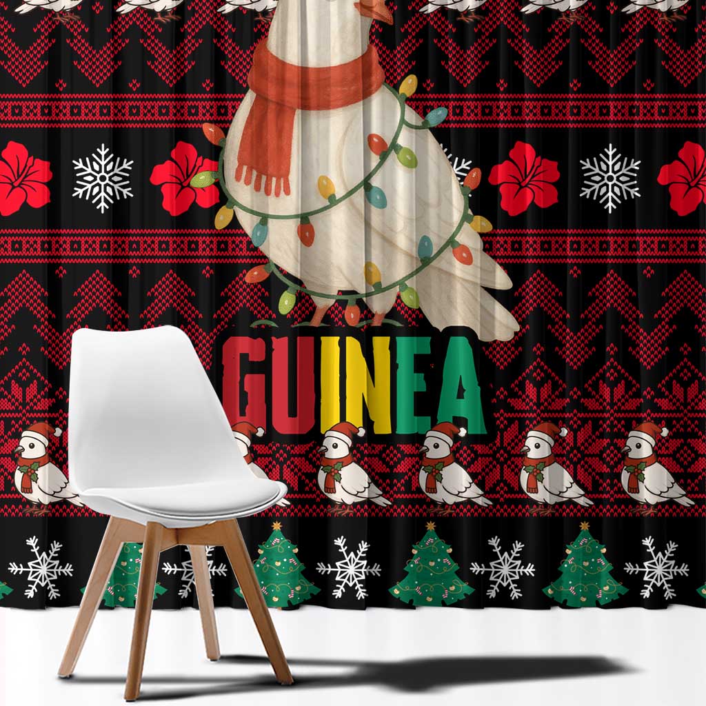 Guinea Christmas Window Curtain with Festive Dove String Lights and Red Black Holiday Pattern - Wonder Print Shop