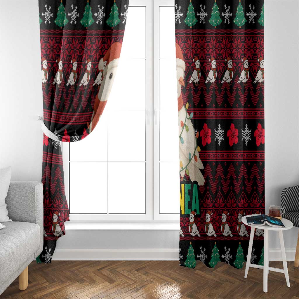 Guinea Christmas Window Curtain with Festive Dove String Lights and Red Black Holiday Pattern - Wonder Print Shop