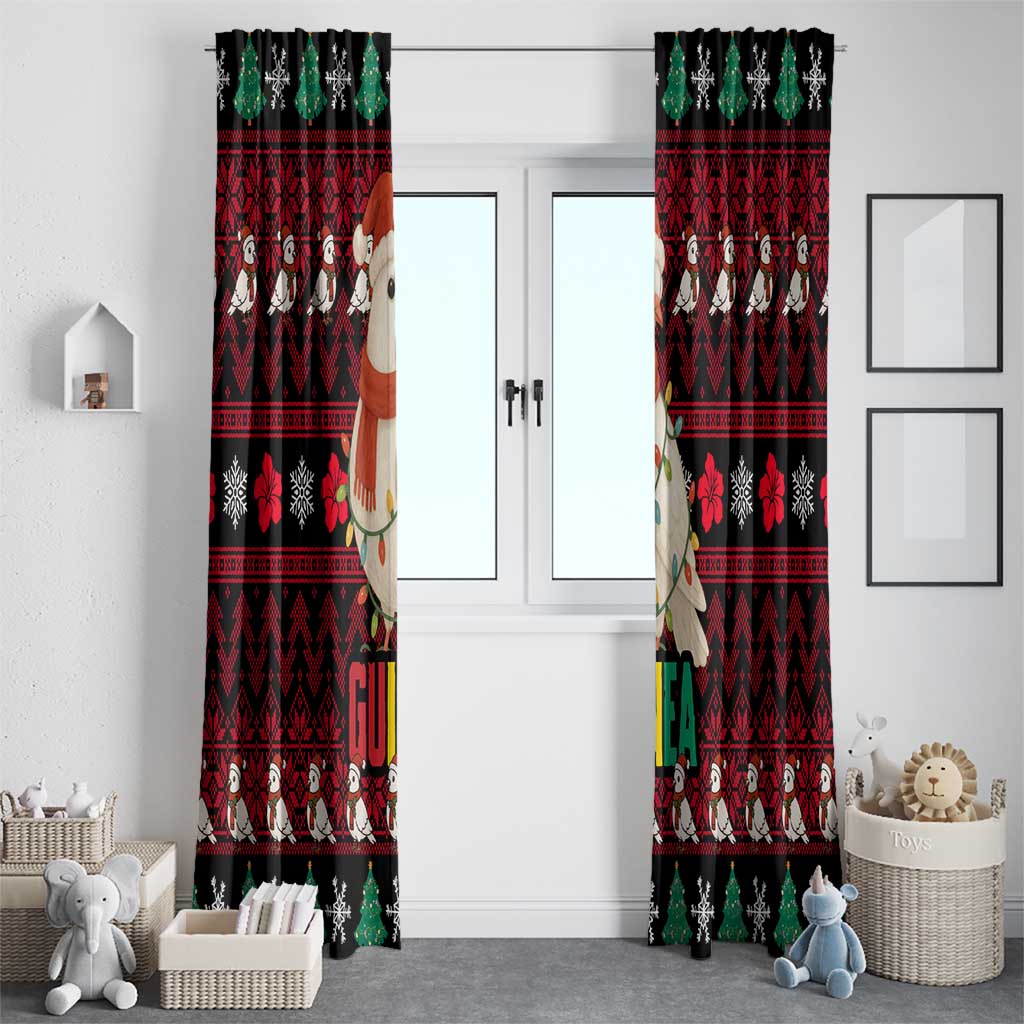 Guinea Christmas Window Curtain with Festive Dove String Lights and Red Black Holiday Pattern - Wonder Print Shop