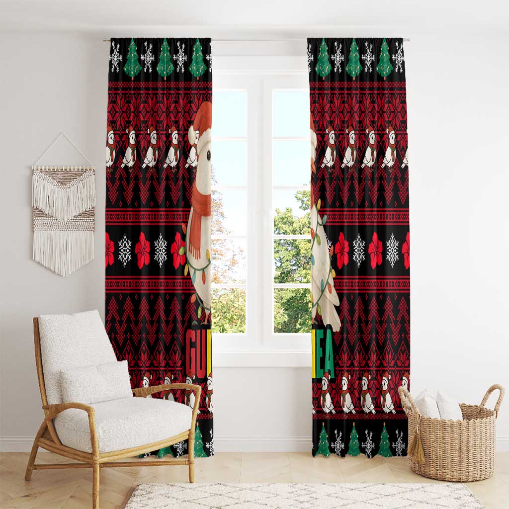 Guinea Christmas Window Curtain with Festive Dove String Lights and Red Black Holiday Pattern - Wonder Print Shop