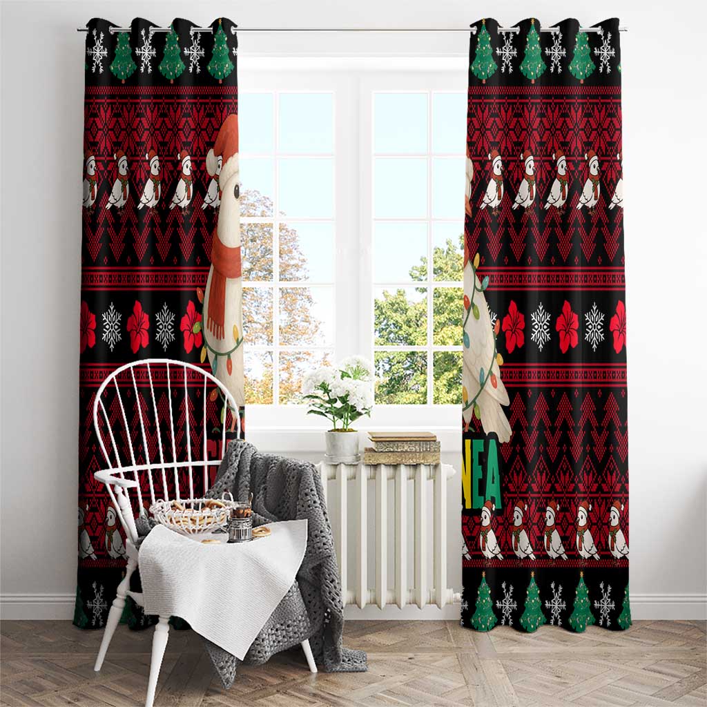 Guinea Christmas Window Curtain with Festive Dove String Lights and Red Black Holiday Pattern - Wonder Print Shop
