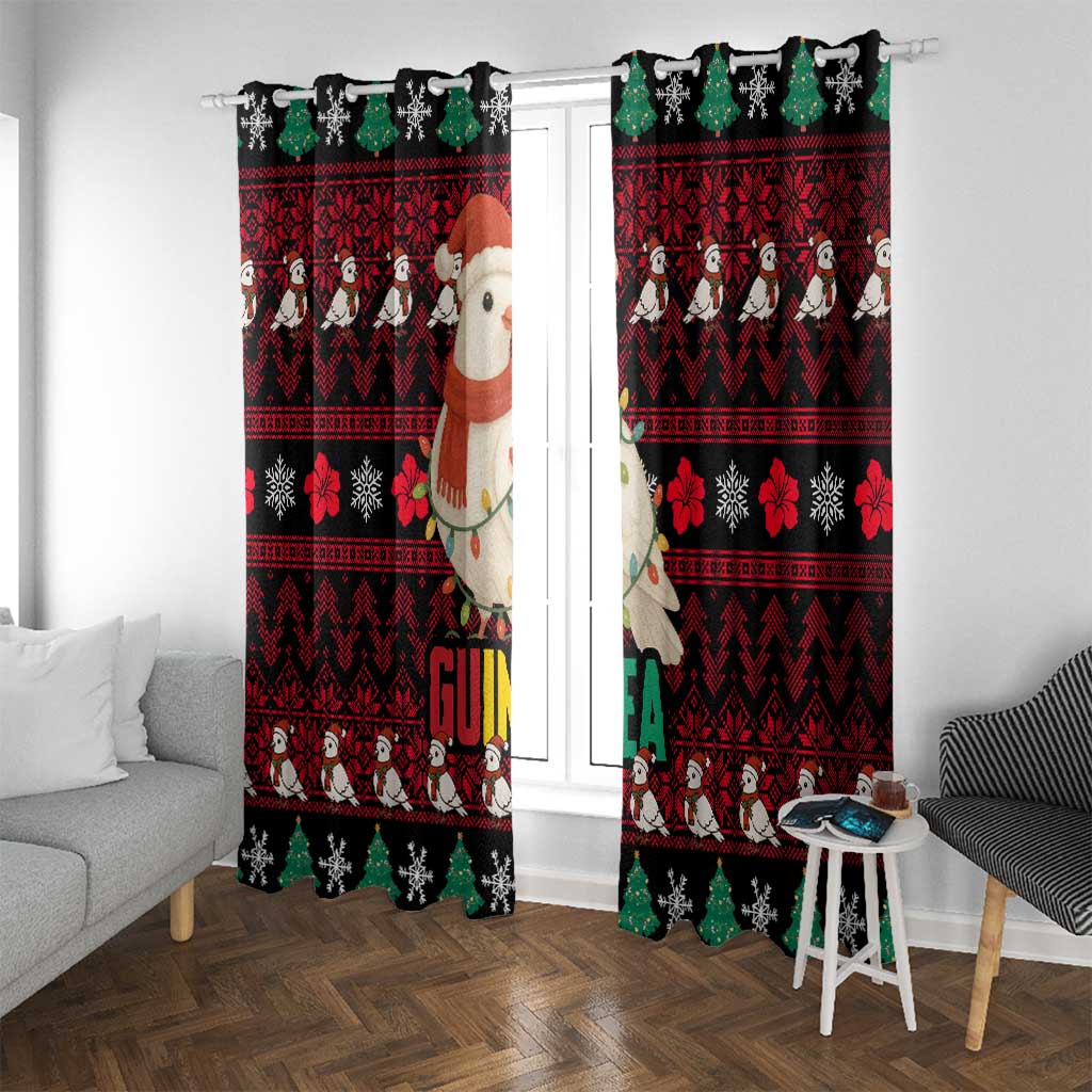 Guinea Christmas Window Curtain with Festive Dove String Lights and Red Black Holiday Pattern - Wonder Print Shop