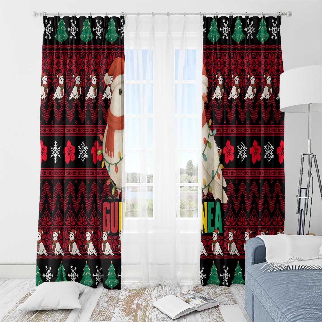 Guinea Christmas Window Curtain with Festive Dove String Lights and Red Black Holiday Pattern - Wonder Print Shop