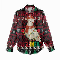 Guinea Christmas Women Casual Shirt with Festive Dove String Lights and Red Black Holiday Pattern - Wonder Print Shop