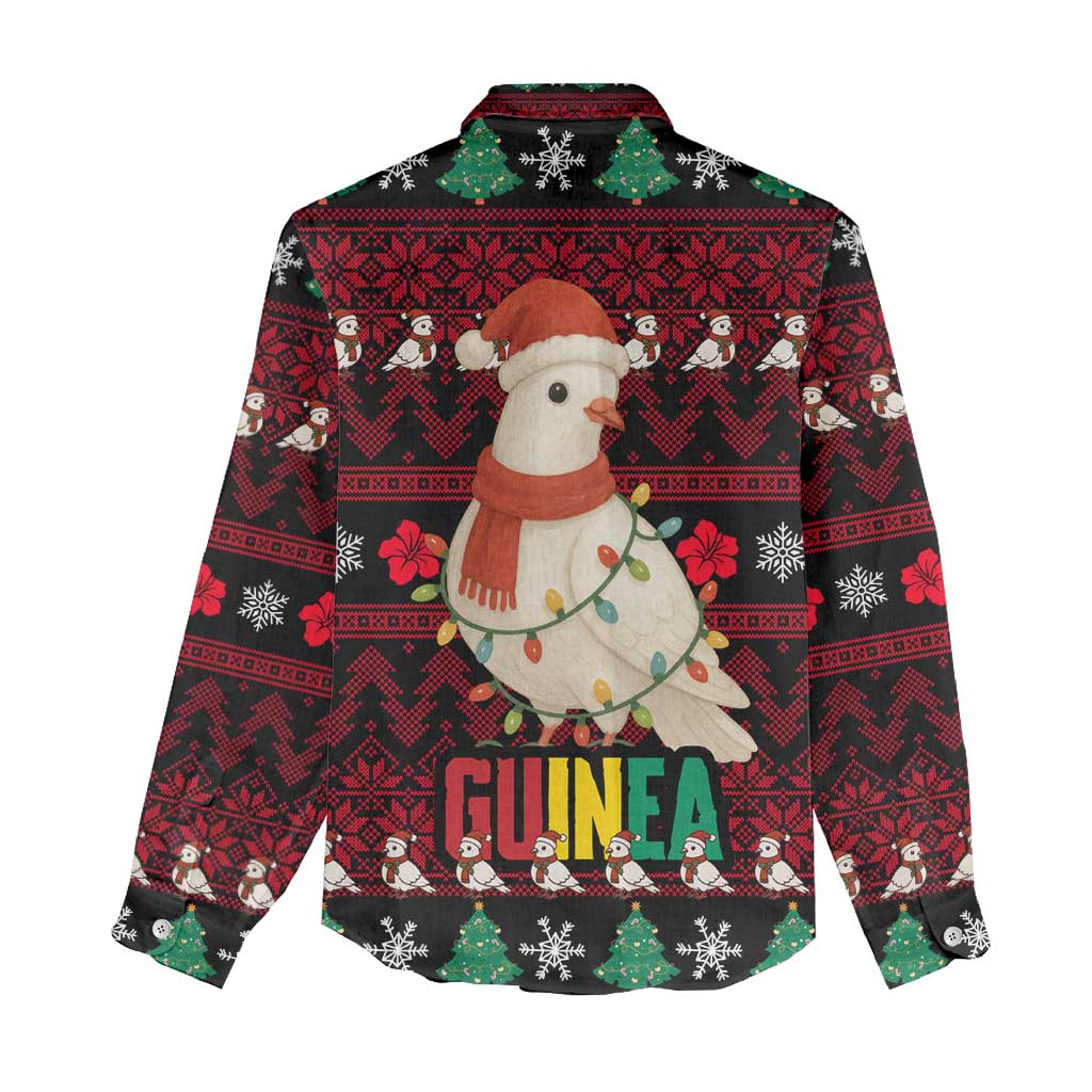 Guinea Christmas Women Casual Shirt with Festive Dove String Lights and Red Black Holiday Pattern - Wonder Print Shop