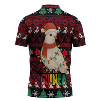 Guinea Christmas Zipper Polo Shirt with Festive Dove String Lights and Red Black Holiday Pattern - Wonder Print Shop