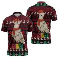 Guinea Christmas Zipper Polo Shirt with Festive Dove String Lights and Red Black Holiday Pattern - Wonder Print Shop