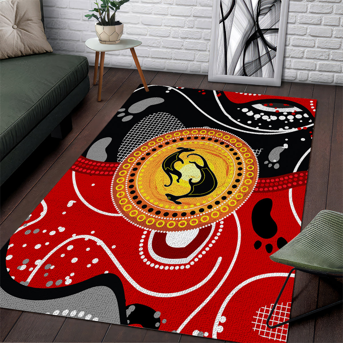 Aboriginal Flag Style Dot Art And Abstract Kangaroo Area Rug - Wonder Print Shop