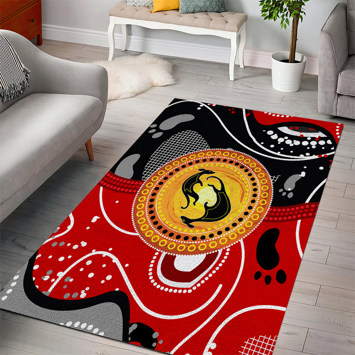 Aboriginal Flag Style Dot Art And Abstract Kangaroo Area Rug - Wonder Print Shop
