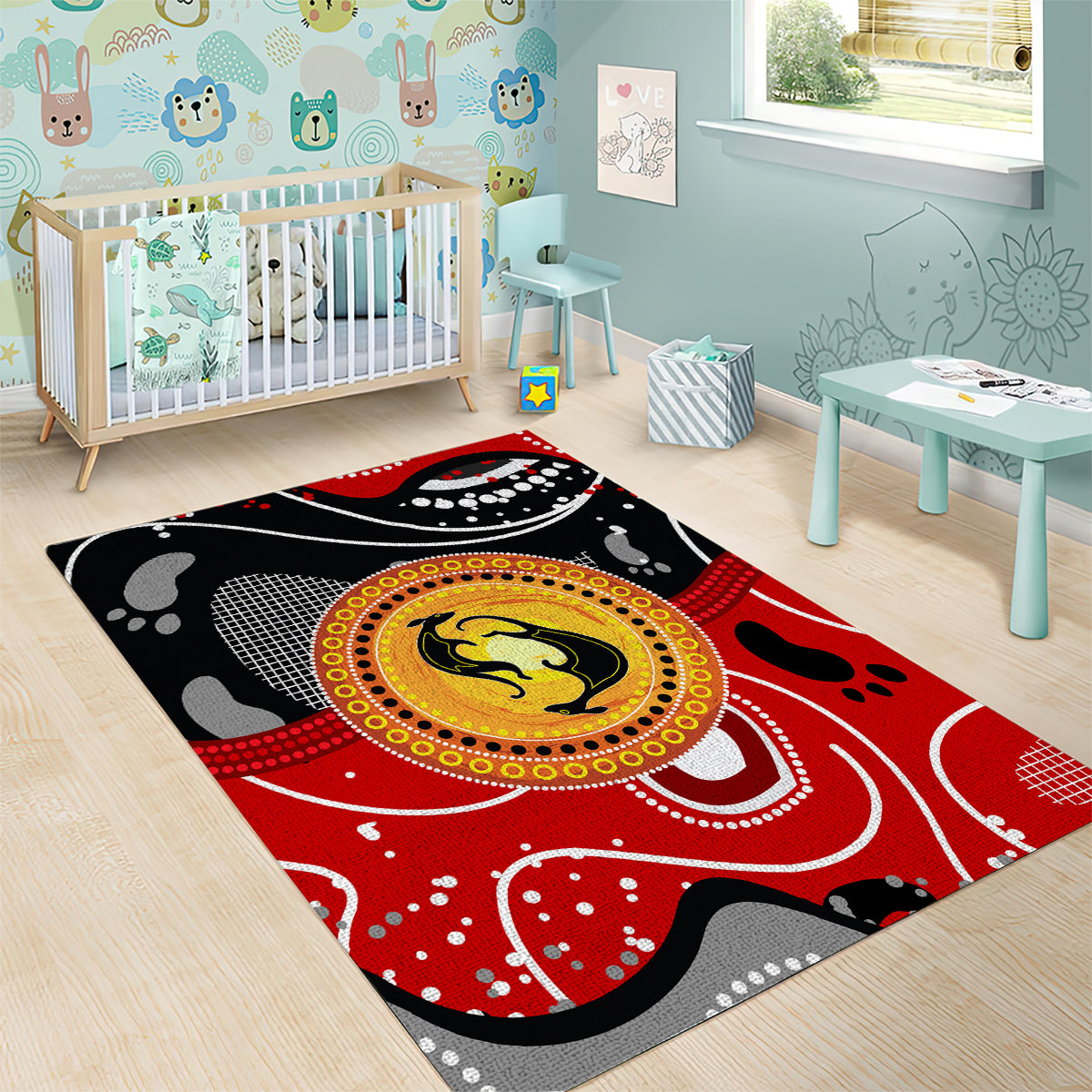 Aboriginal Flag Style Dot Art And Abstract Kangaroo Area Rug - Wonder Print Shop