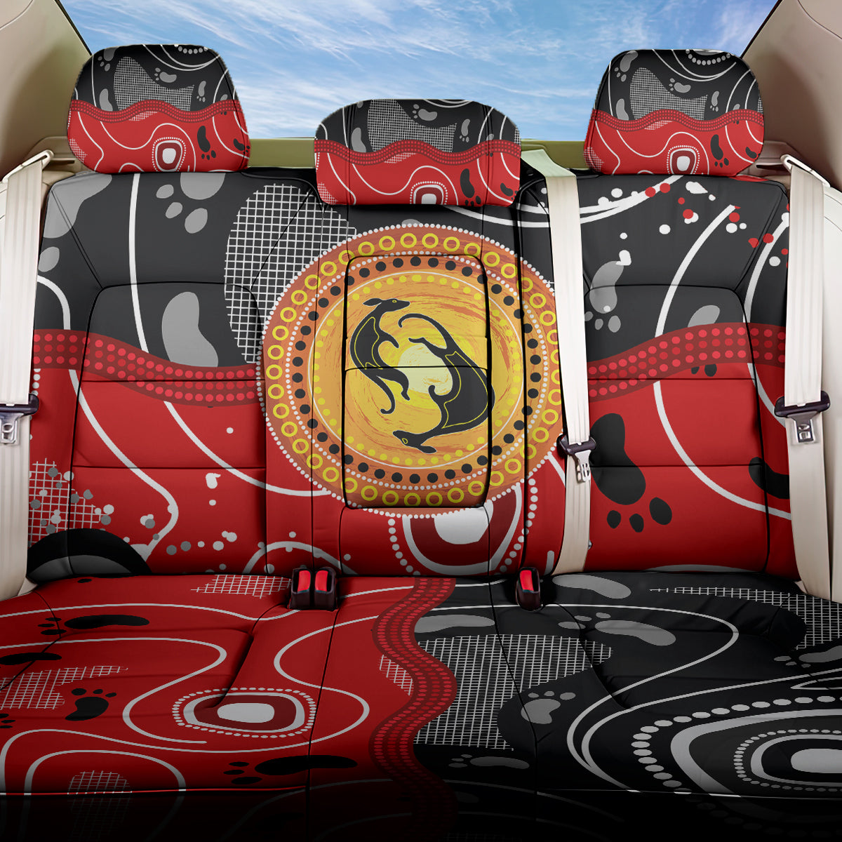 Aboriginal Flag Style Dot Art And Abstract Kangaroo Back Car Seat Cover - Wonder Print Shop
